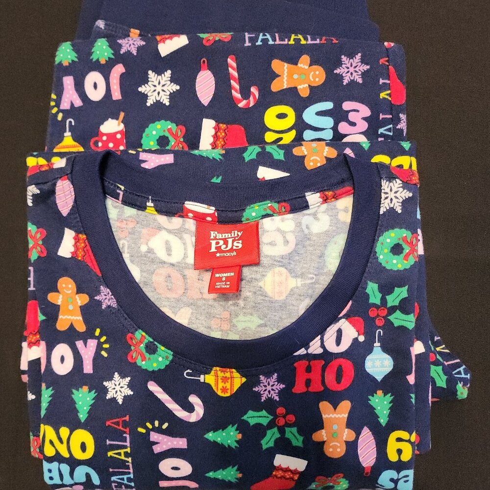 100% COTTON Family PJs Macys Pajama Set "Holiday Toss" Pullover + Pants Small